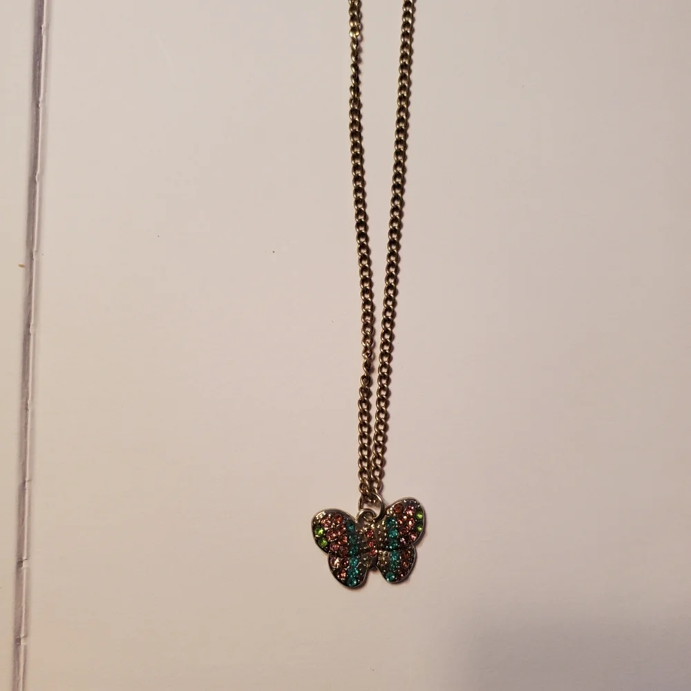 Women's Silver Chain Necklace‎  Color Rhinestones Butterfly Jewelry Faux Silver
